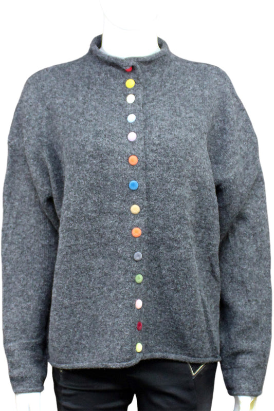 Multi-coloured velvet buttoned Plain cardigan Grey