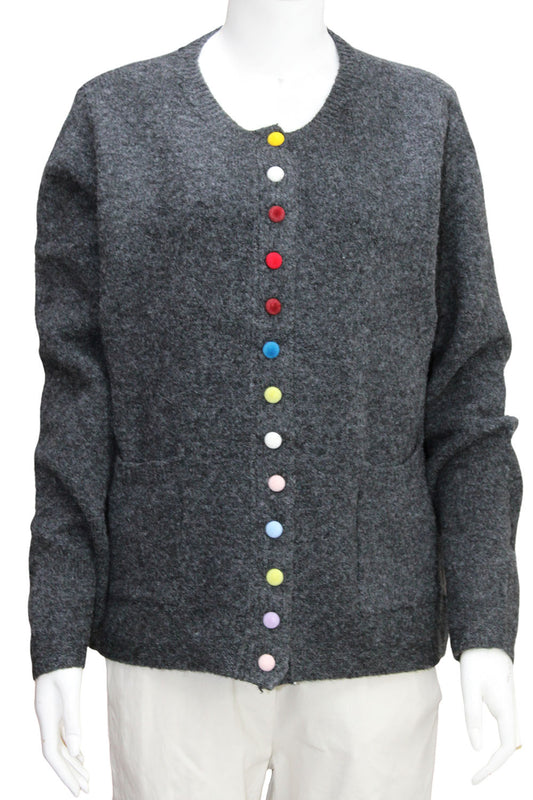 Pocketed Multi colour Button Cardigan Grey