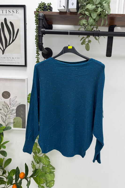 Glitter Batwing Jumper Teal