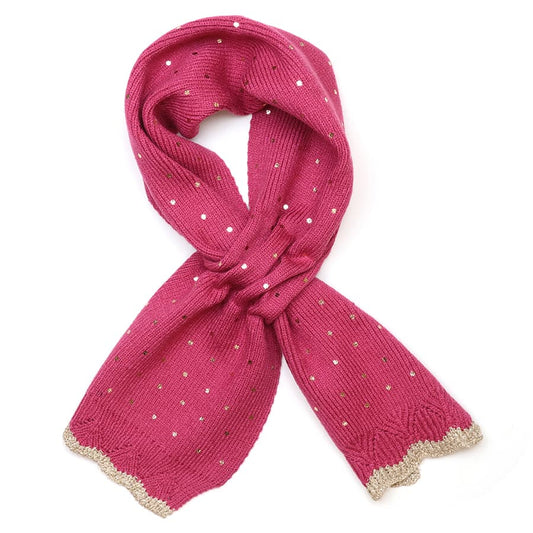 Yasmin bright pink metallic spot knit pull through scarf by Pom