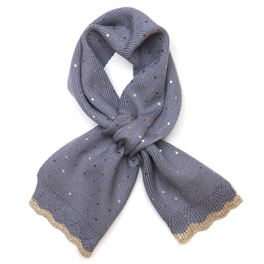 Yasmin dusty blue metallic spot knit pull through scarf by Pom