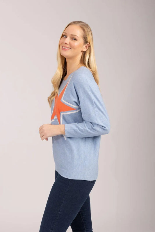 Star Colour Block Batwing Jumper Bluet