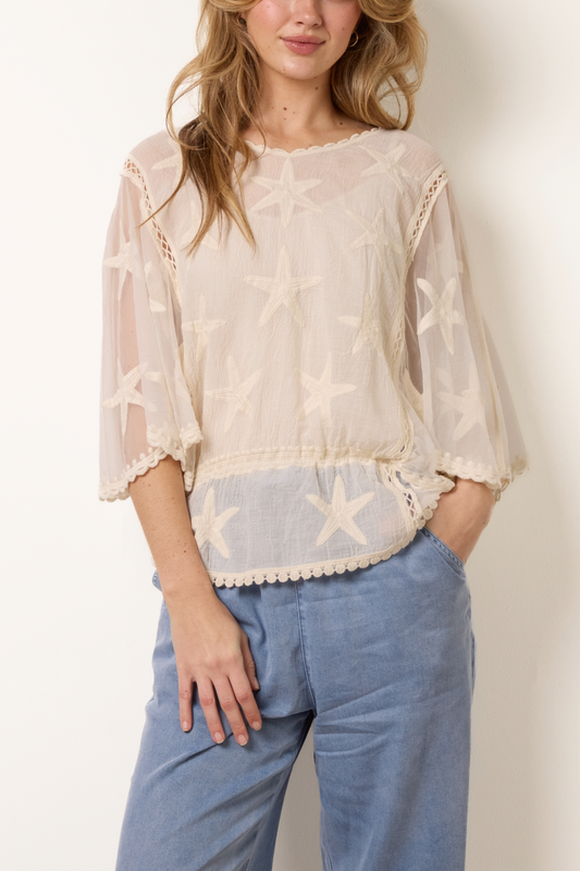 Star Lace Sleeve Blouse Cream