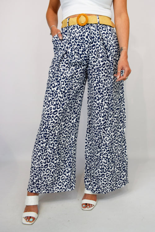 Italian cotton wide leg trousers ileopard print