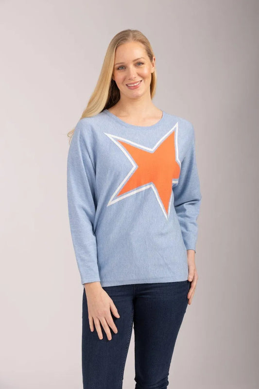 Star Colour Block Batwing Jumper Bluet