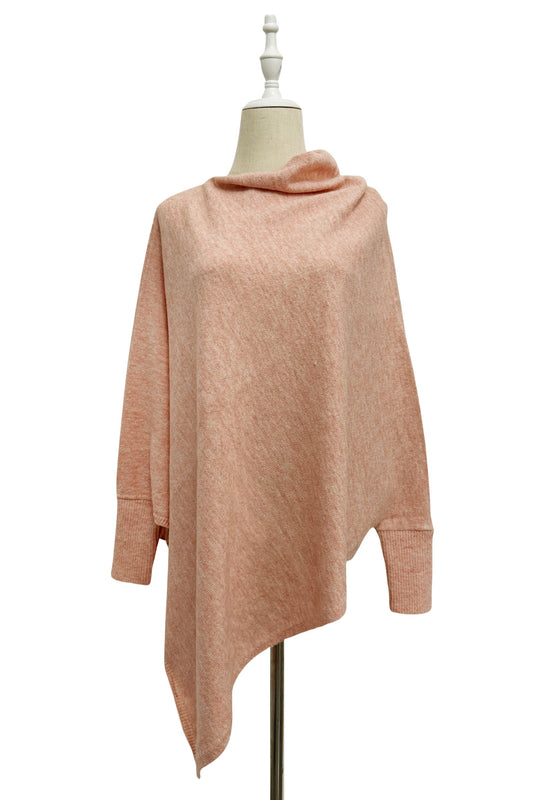 Cuffed Diagonal Drape Wool Poncho