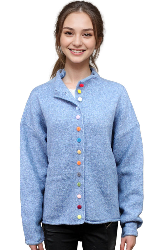 Multi-coloured velvet buttoned Plain cardigan