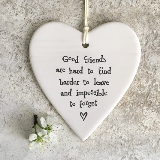 East of India Porcelain round heart-Good friends