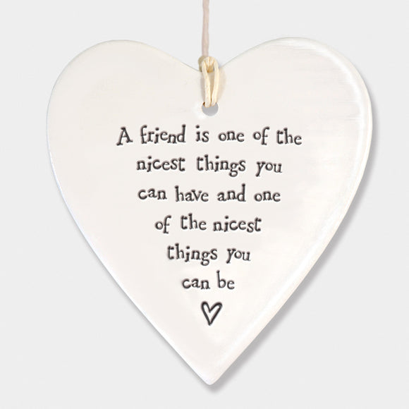 East of India Porcelain round heart sign -A friend is nicest
