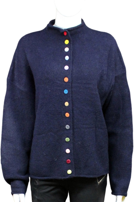 Multi-coloured velvet buttoned Plain cardigan Navy
