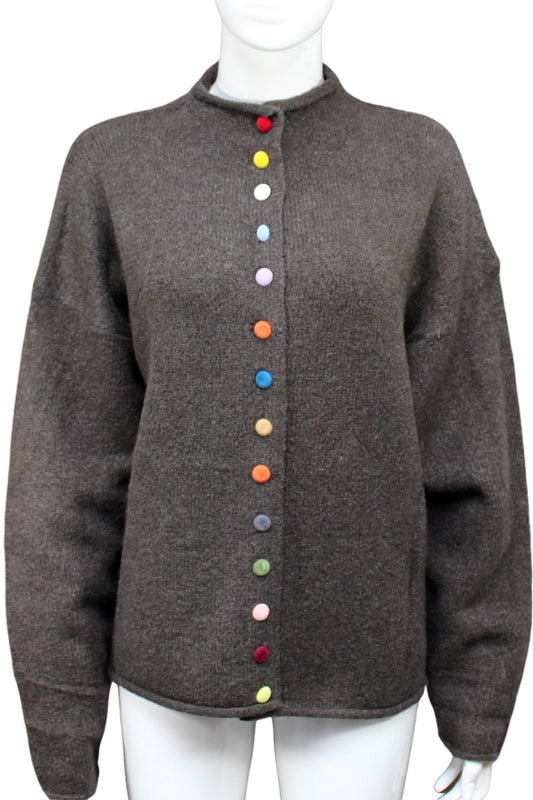 Multi-coloured velvet buttoned Plain cardigan Brown