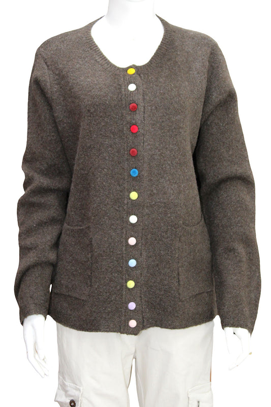 Pocketed Multi colour Button Cardigan Brown