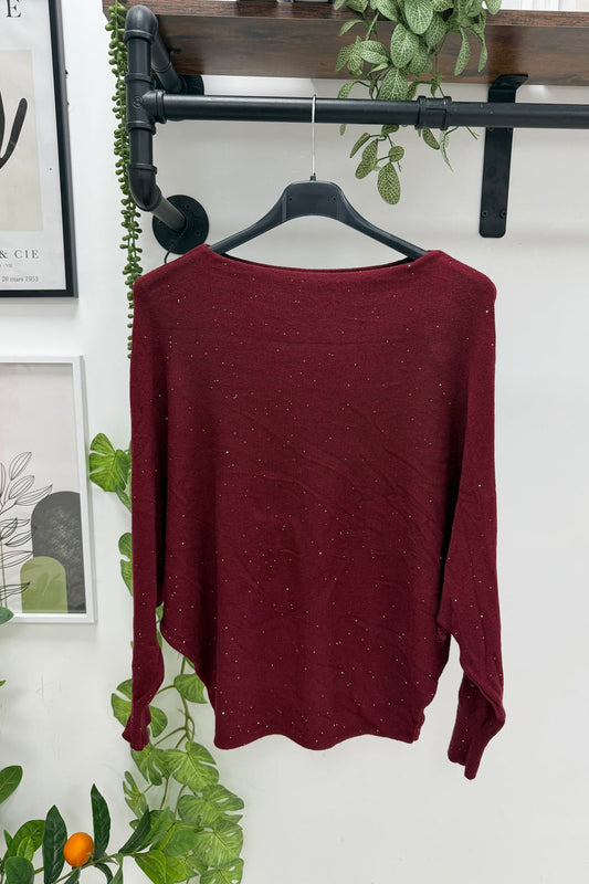 Glitter Batwing Jumper wine