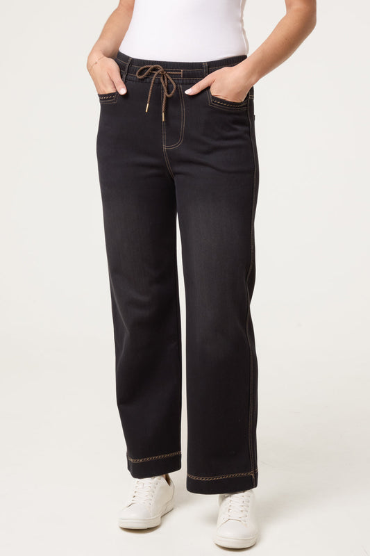 Straight Leg Elastic Waisted Jeans Indigo