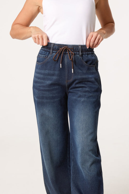 Elastic Waist Drawstring Jeans