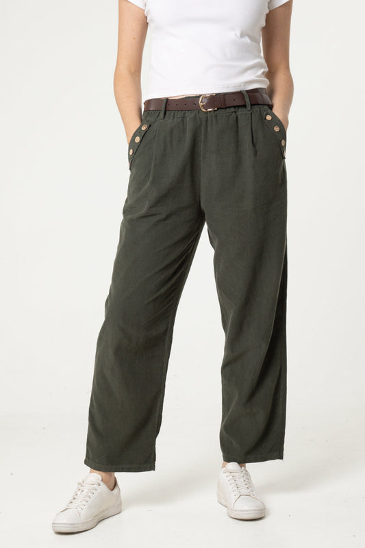 Nova of London
Corduroy Belted Button Pocket Trousers