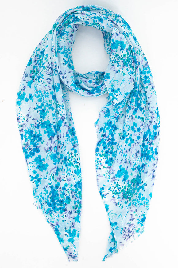 Ditsy Floral Cluster Print Scarf in Blue