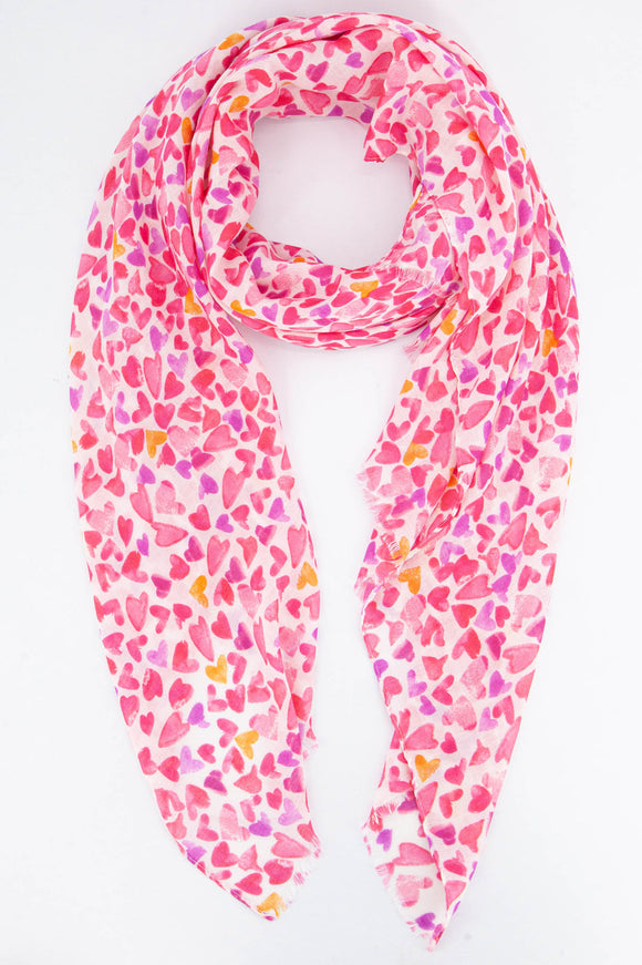Sketched Love Heart Print Scarf in Pink