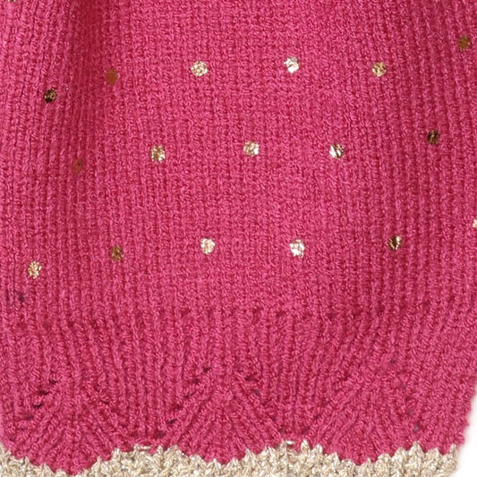 Yasmin bright pink metallic spot knit pull through scarf by Pom
