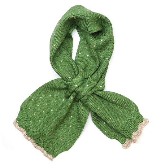 Yasmin Green metallic spot knit pull through scarf by Pom