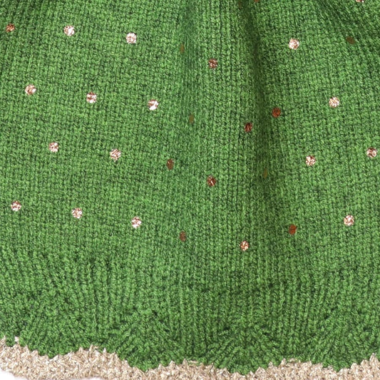 Yasmin Green metallic spot knit pull through scarf by Pom