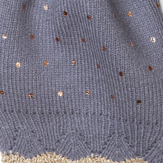 Yasmin dusty blue metallic spot knit pull through scarf by Pom