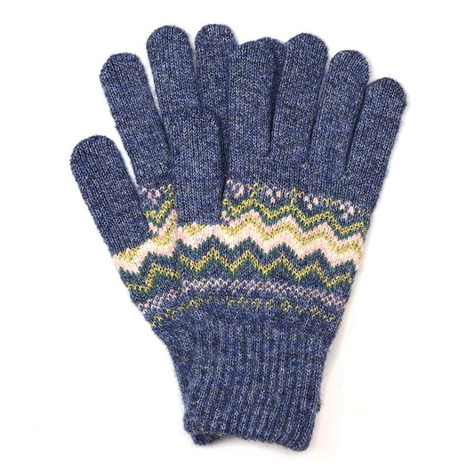 Sofia denim blue mix fair isle knit gloves by Pom
