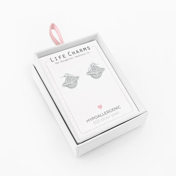Life Charms  Orb-shaped silver stud earrings
