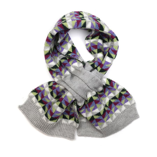 Grey and plum mix geometric pull through Scarf