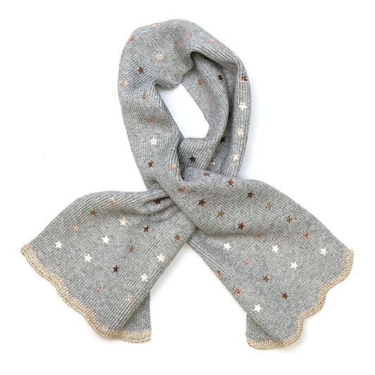 Grey recycled blend metallic stars pull through scarf