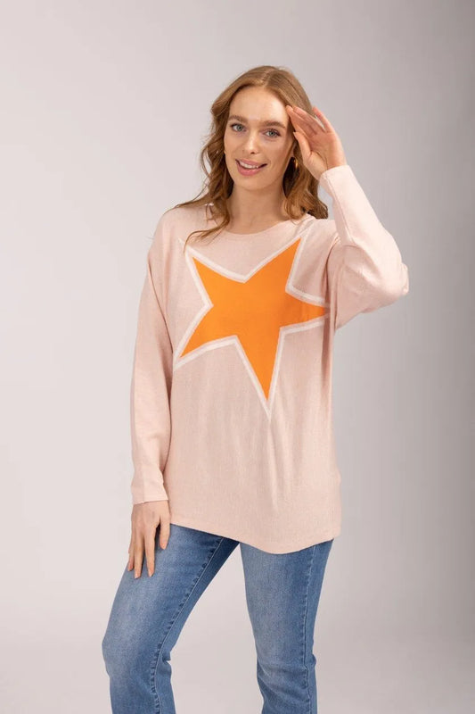 Star Colour Block Batwing Jumper Orange