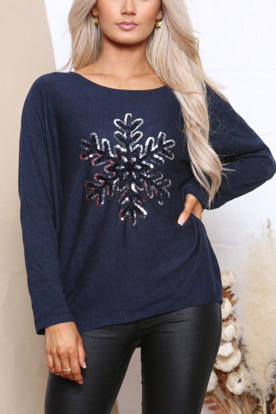 Sparkle Snowflake Lightweight knit Navy