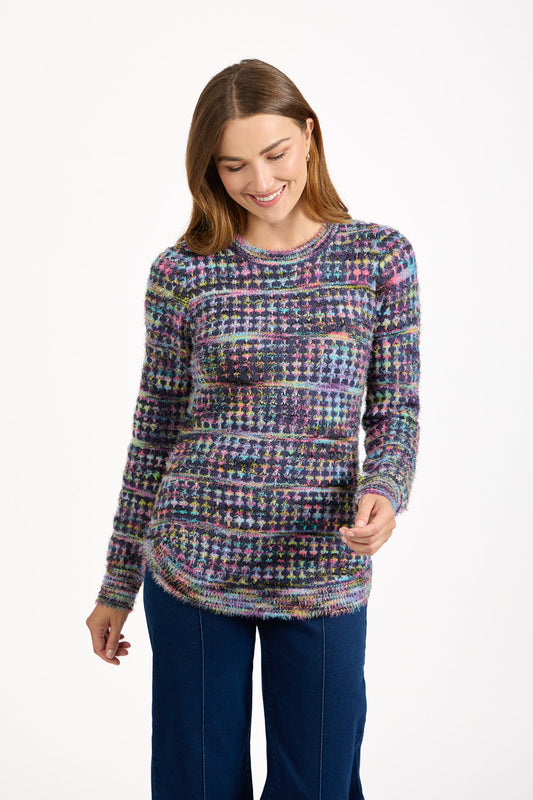 Mudflower
Space Dye Chequered Jumper Navy