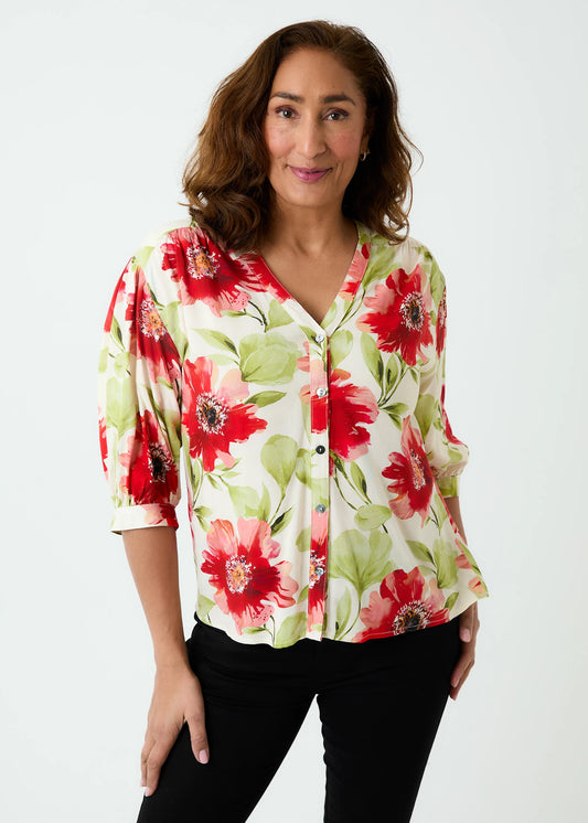 Big Blossom Button Through Blouse Pink