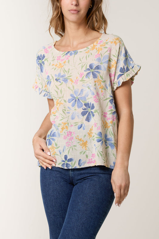 Multi Floral Frill Sleeve Cream