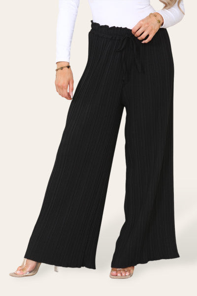 Plisse Pleated Wide Leg Trouser Black