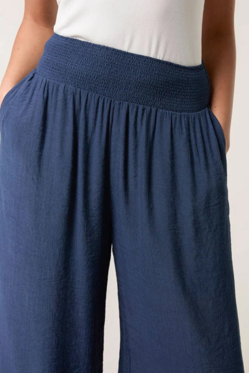 Shirred Waist Wide Leg Trouser