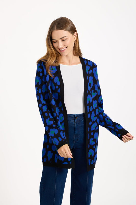 Mudflower
Jacquard Leopard Print Knit Cardigan Blue