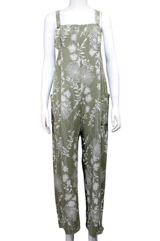 Dandelion print Cotton Dungarees with pockets