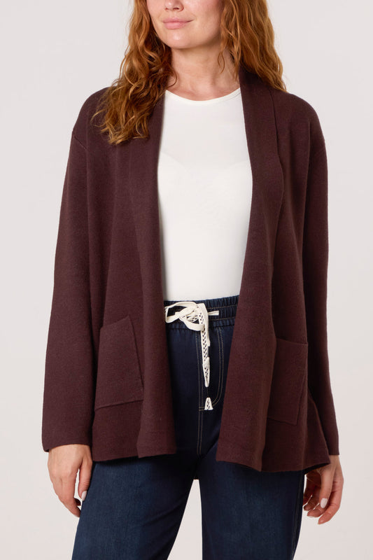 Pocket Edge To Edge Cardigan Chocolate Brown