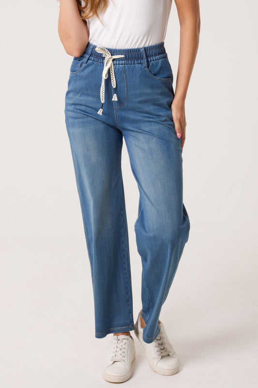 Supersoft Elastic String Wide Leg Jeans