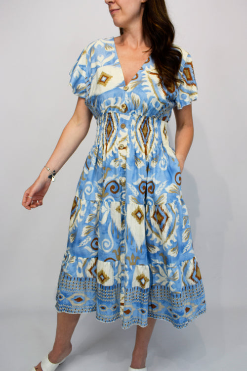 Aztec Paisley Button Front Midi Dress