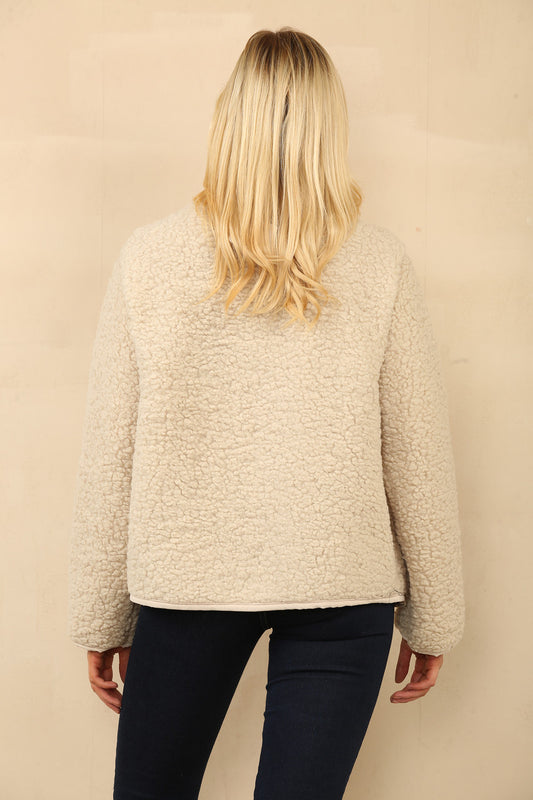 TEDDY BEAR SOFT BUTTON THROUGH JACKET STONE