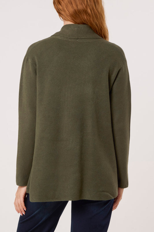 Pocket Edge To Edge Cardigan Khaki