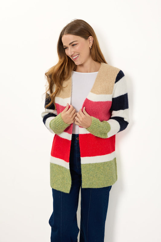 Mudflower
Stripe Knit Cardigan Red
