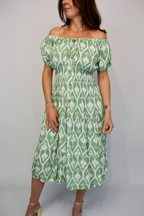 Coloured Aztec Button Front Midi Dress