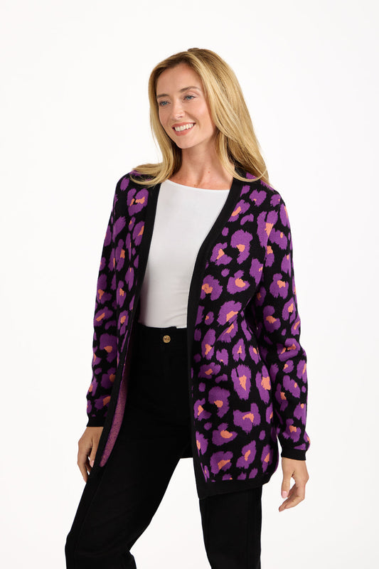 Mudflower
Jacquard Leopard Print Knit Cardigan Purple