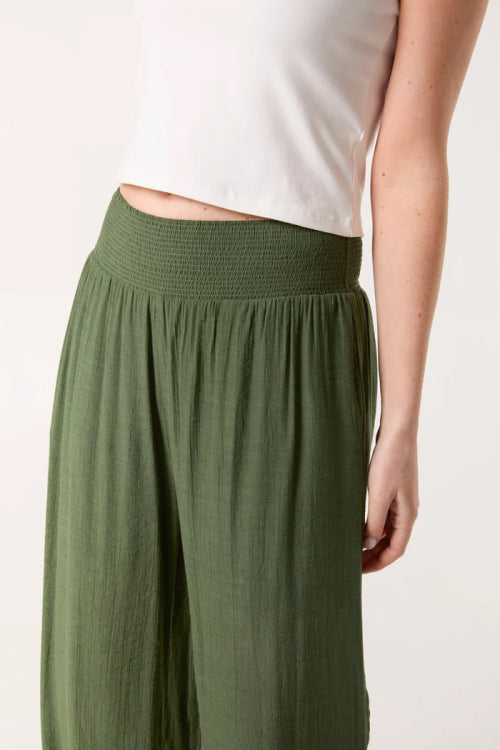 Shirred Waist Wide Leg Trouser