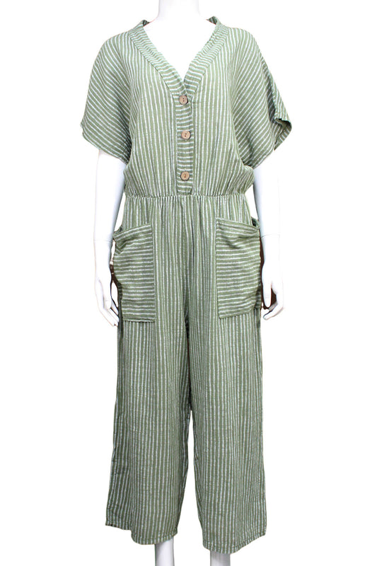 Striped Cotton Jumpsuit with button details