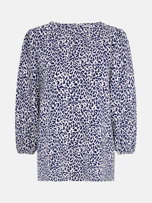 Blue Animal Puff Sleeve Blouse